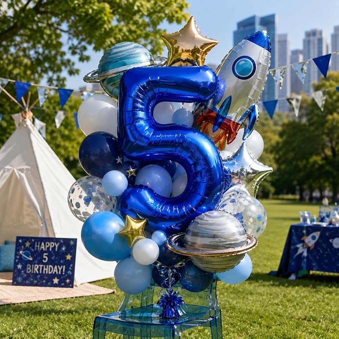 Navy Blue Balloon Number 5, 40 Inch Large Self Inflating Foil Mylar Number - Image 5