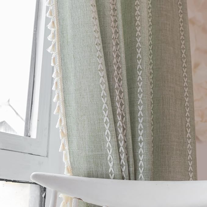 Boho Embroidered Linen Curtains - Image 8