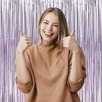 Voircoloria Light Purple Foil Fringe Backdrop Curtains, 3 Pack | Tinsel - Image 6