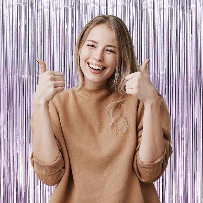 Voircoloria Light Purple Foil Fringe Backdrop Curtains, 2 Pack | Tinsel - Image 5