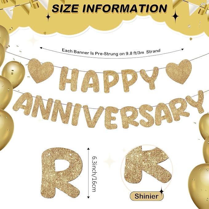 Fulmoon Happy Anniversary Banner Glitter Happy Anniversary Decorations Wedding - Image 2