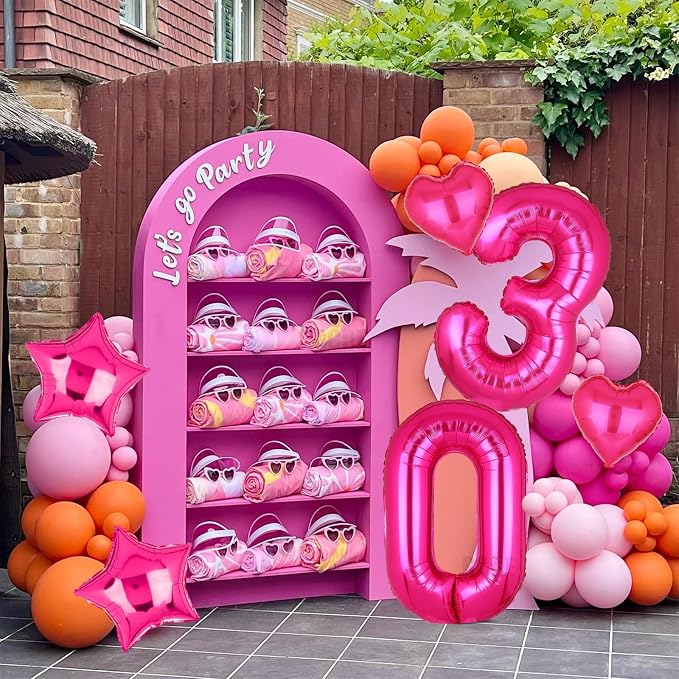 40 Inch Number Balloon Hot Pink 30 Set Pink Theme 30th Birthday Decor 30Pcs | - Image 3