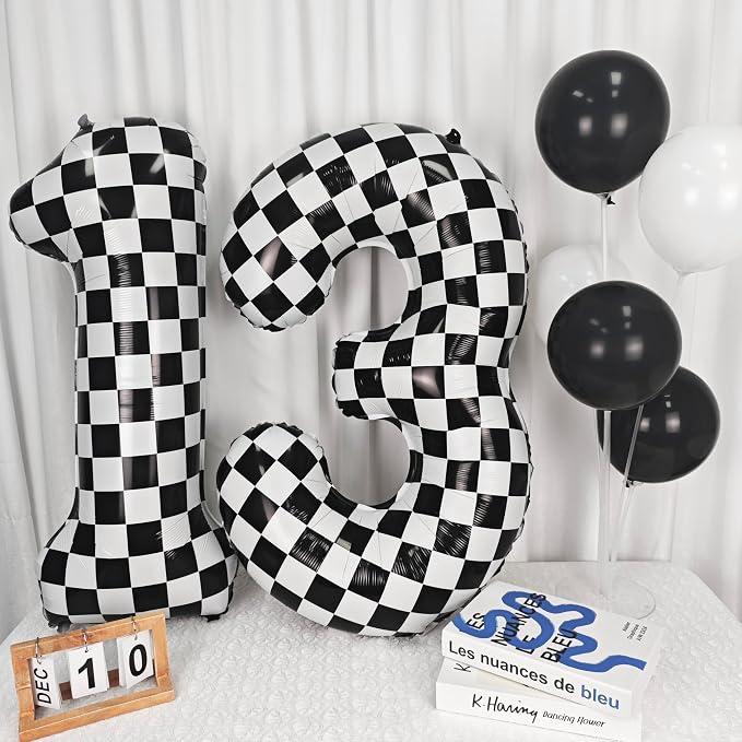 40In Black White Checkered Number 3 Balloon Race Car Digital Foil 3 Balloon | - Image 5