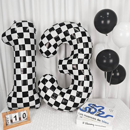 40In Black White Checkered Number 3 Balloon Race Car Digital Foil 3 Balloon | - Image 5