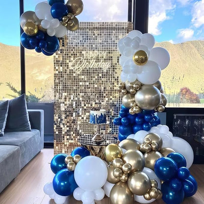Royal Blue and Gold Balloons, Macaron Navy Golden Confetti Latex Balloon - Image 5