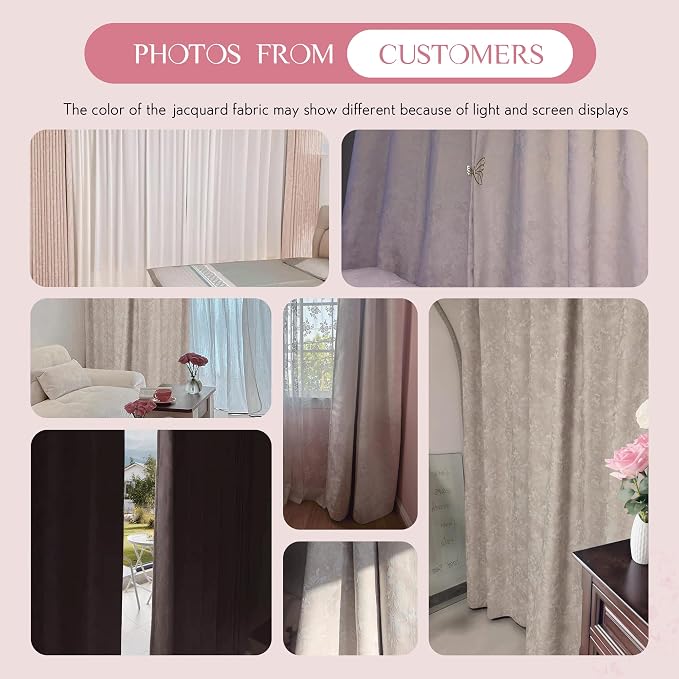 Beauoop Pink Floral Jacquard Blackout Curtains - Image 8