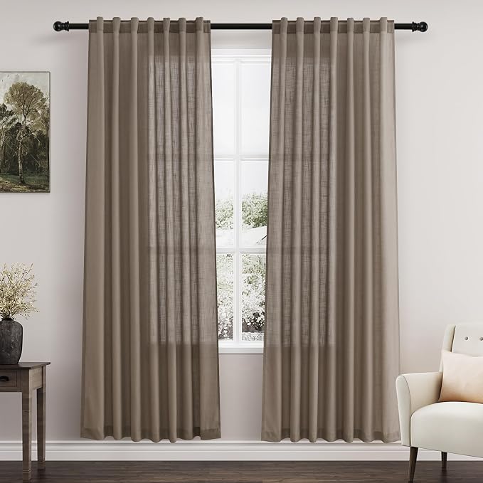 Dark Taupe Linen Curtains 80 Inches Length by Nanspring