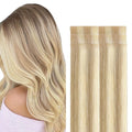 GOO GOO Invisi Edge Tape in Hair Extensions Human Hair, 18A/613A Dark Blonde Highlighted Bleach Blonde, 6pcs 12inch 15g, Virgin Remy Hair, Seamless Injected Tape, Natural Look