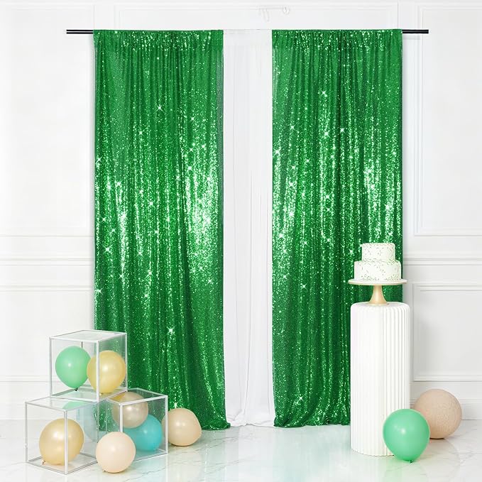 Eternal Beauty Green 3mm Sequin Backdrop 2x8 Ft 2 Pack Wedding | Dense Sparkle by EternalBeauty