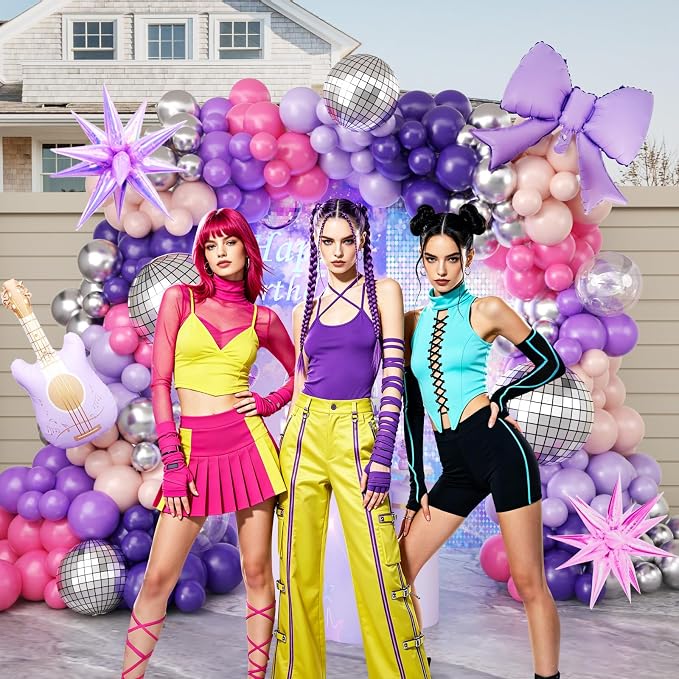 JOGAMS 171Pcs Kpop Balloons Arch Kit, Idol Stage Style Pink Purple Silver Disco - Image 6