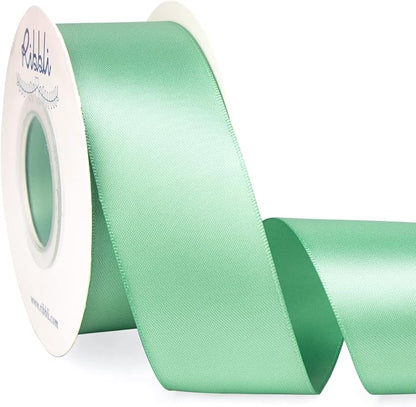 Ribbli Sage Green Satin Ribbon, Double Faced Satin 1-1/2 inch x Continuous 25 by Ribbli