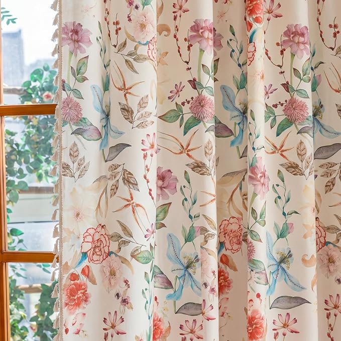 Floral Semi Sheer Rod Pocket Living Room 2 Panel Curtains 96 Inches Long | - Image 6