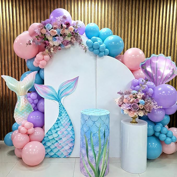 Mermaid Balloons, 12 Inch Pastel Pink Purple Blue Pearl Balloons - Image 7