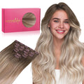 WENNALIFE Clip in Hair Extensions Real Human Hair, 18 Inch g 7pcs Balayage Sandy Brown to Platinum Blonde Remy Hair Straight Natural Extensiones De Cabello Humano Con Clip Ins