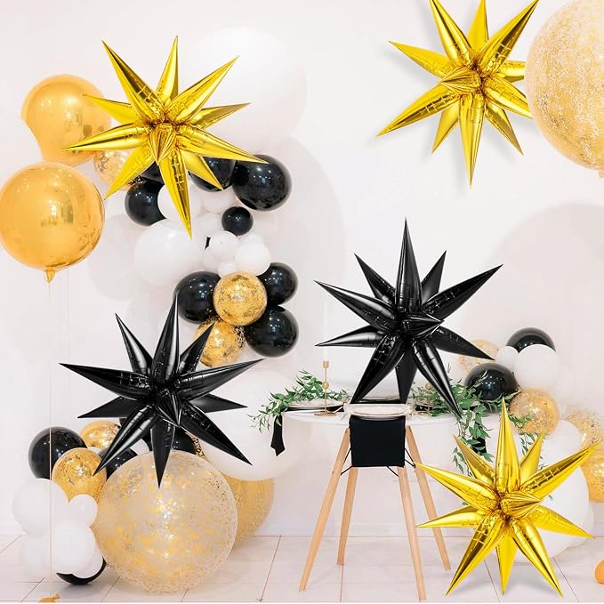 Gold Black Star Balloons, 12 Point Large Spike Balloon - Image 5