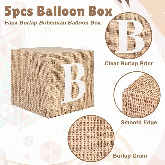 5 Pcs Burlap Bridal Shower Decorations Balloon Boxes Boho Boxes - Image 2