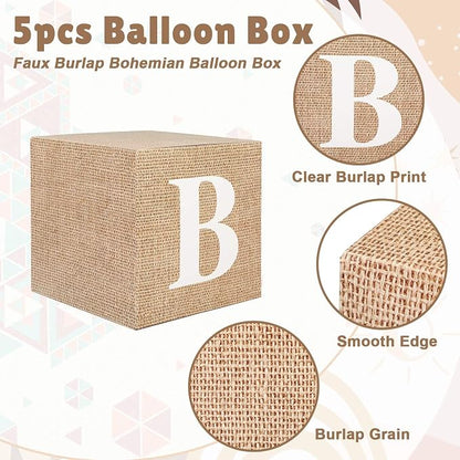 5 Pcs Burlap Bridal Shower Decorations Balloon Boxes Boho Boxes - Image 2