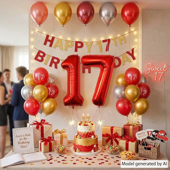 Red Number 17 Balloon 40 Inch, Foil Numeral - Image 6