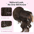 REECHO Messy Bun Hair Piece with Bangs – 2-in-1 Drawstring Ponytail Extension Updo Wig & Hair Topper with Long Side Bangs, Natural-Looking Hair Bun Hairpieces for Women - Black Brown