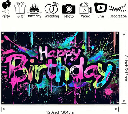 HOMETITUTE Neon Happy Birthday Banner 120x84 Inch Decorations - Image 3