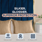 BLISSFORD Satin Pillowcase with Zipper, for Hair and Skin Care, Feels Soft and Cool Like a Silk Pillowcase, Beige Satin Pillow Cases 2 Pack, Slik Pillow Cover, King Size, Set of 2