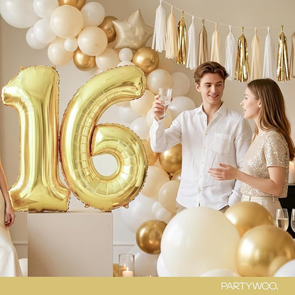 PartyWoo Number Balloons 40 Inch Gold Number 16 Kit 33pcs - Image 4