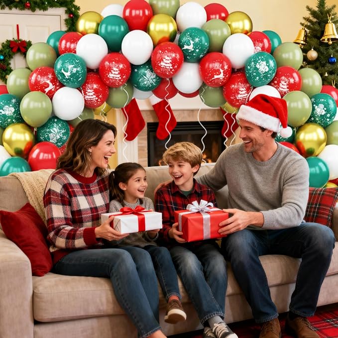 Christmas Balloons, Retro Green Gold Red and White Xmas Party Balloon - Image 5