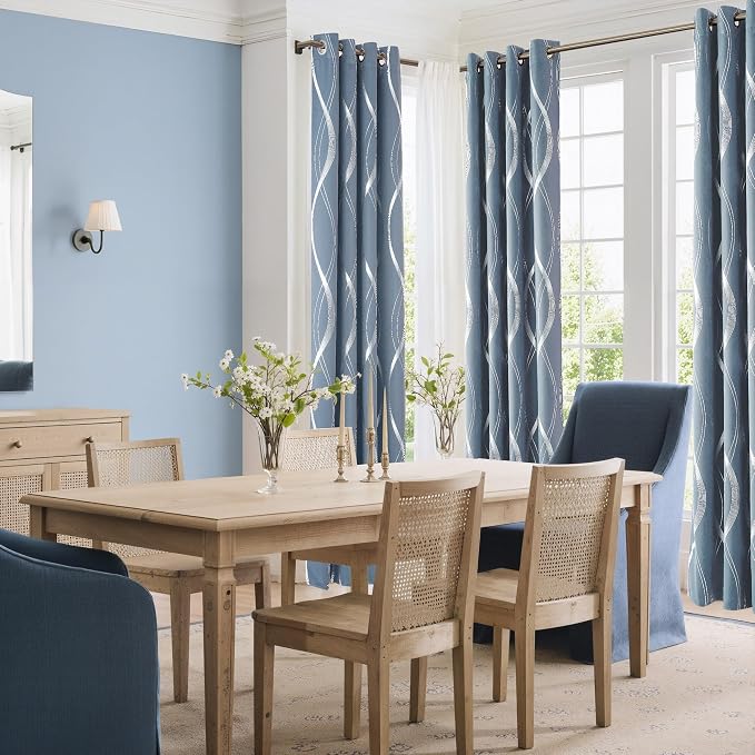 NICETOWN Dusty Blue Patterned Stripe Curtains - Image 5