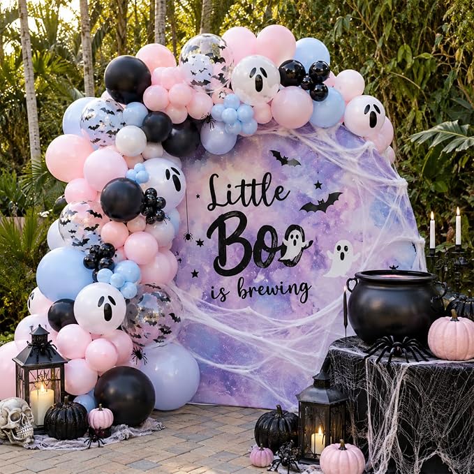 Halloween Gender Reveal Black and Pastel Pink Blue Ghost Balloons | 12 Inch - Image 4