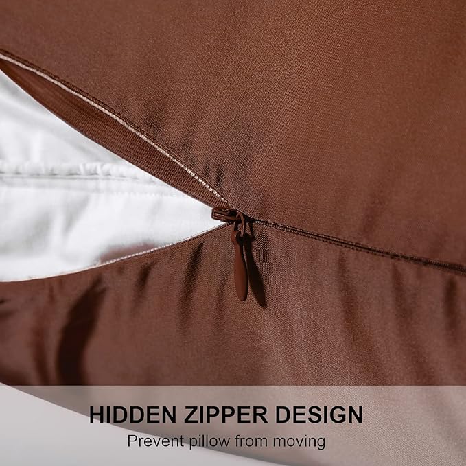 Mulberry Silk Pillowcase for Hair and Skin,Standard Size Cooling Silk Pillow Case with Hidden Zipper,Allergen Proof Dual Sides Soft Breathable Smooth Silk Pillow Cover for Women(Standard,Coffee)