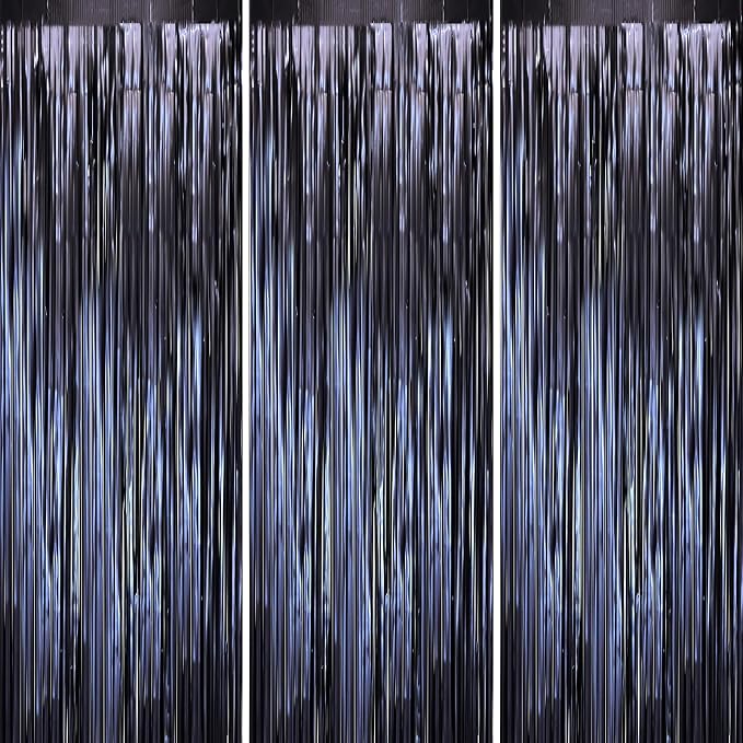 Voircoloria Dark Blue Foil Fringe Backdrop Curtains, 3 Pack | Tinsel Streamers by Voircoloria