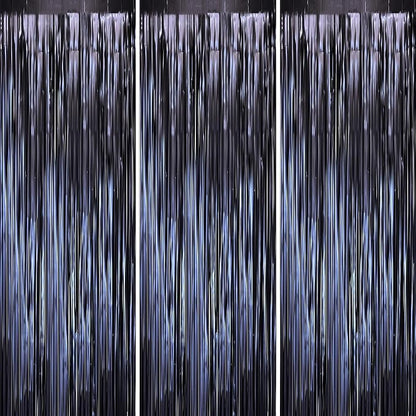 Voircoloria Dark Blue Foil Fringe Backdrop Curtains, 3 Pack | Tinsel Streamers by Voircoloria