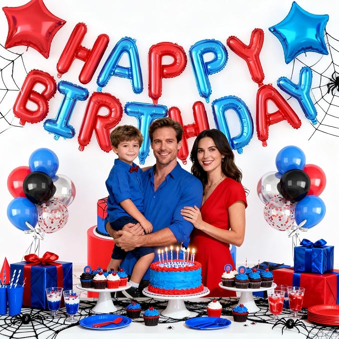 29PC Blue and Red Happy Birthday Balloon Banner, 16Inch 3D Aluminum Letter - Image 8