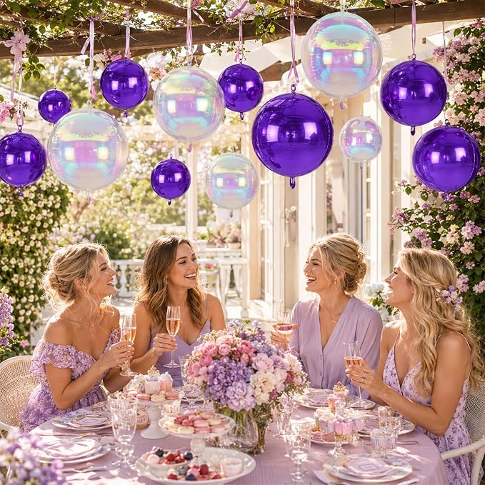 Biapian 12 Pcs Purple and Iridescent Round Balloons Foil, Large Purple Bubble - Image 4