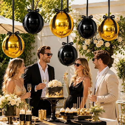 Black and Gold Round Foil Balloons - Image 6