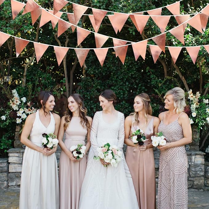 Rose Gold Party Decorations Metallic Fabric Triangle Pennant Banner Blush Pink - Image 5