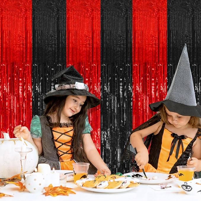 10 Pack Black and Red Party Backdrop Streamers Decorations Foil Fringe Curtains - Image 2