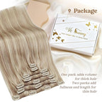 Ve Sunny 24 inch Remy Clip in Hair Extensions Long Human Hair Extensions Blonde Highlight for Women Warm Color Real Human Hair Clip in Extensions Straight 120g 7pcs