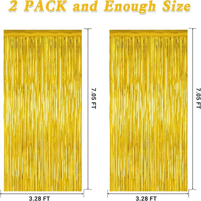 2 Pack Gold Tinsel Backdrop, 3.28 FT x 7.05 FT Metallic Fringe Curtain - Image 2
