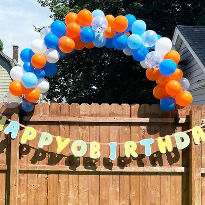 Orange and Blue Balloons, 12 Inch Orange and Dark Light Blue Latex Balloons - Image 3