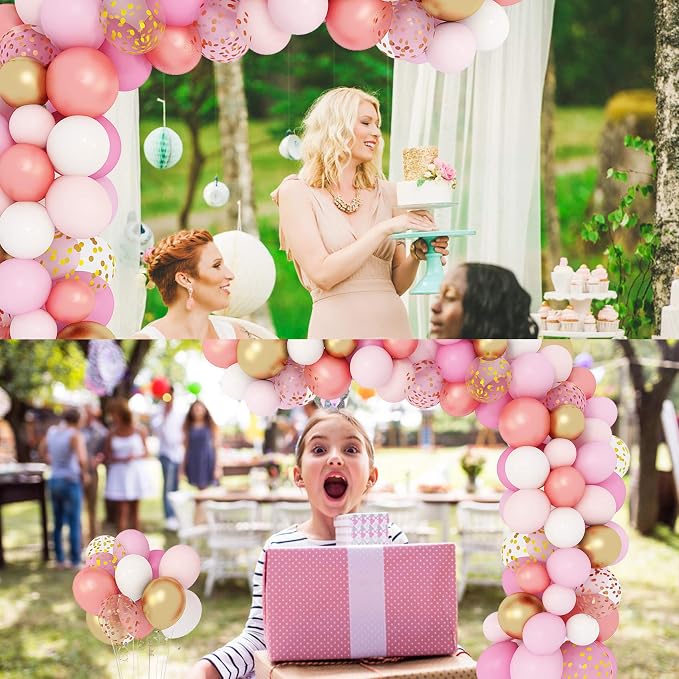Amandir 164Pcs Rose Gold Pink Balloons Garland Arch Kit | Light Pink Gold White - Image 6
