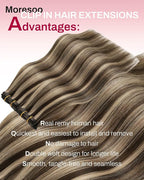 Moresoo Clip in Hair Extensions Brown with Blonde Highlights Human Hair Clip in Extensions Dark Brown with Honey Blonde for Short 80 Gram 5pieces Double Weft 10 inch