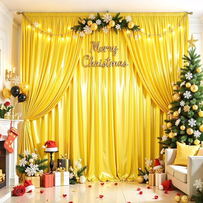 40x10ft Yellow Gold Glitter Backdrop Curtain - Image 5