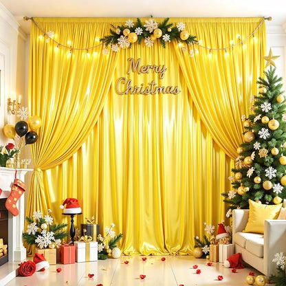30x10ft Yellow Gold Glitter Backdrop Curtain - Image 4