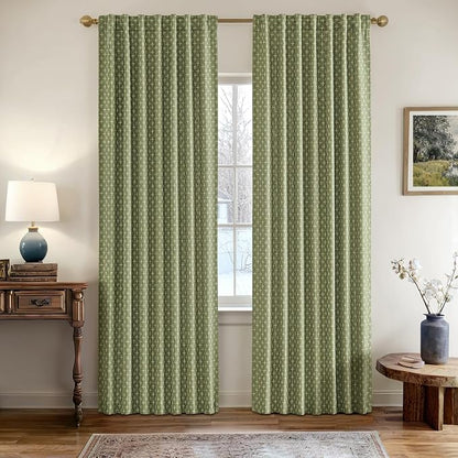 MIULEE Patterned Farmhouse Linen Curtains, Back Tab, Sage Green | Linen Curtains - Image 2