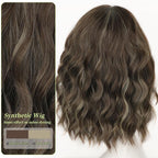AISI HAIR Curly Bob Wig with Bangs Short Wavy Warm Medium Brown with Golden Highlights. Color Wigs for Women Bob Style Synthetic Heat Resistant Bob Wigs