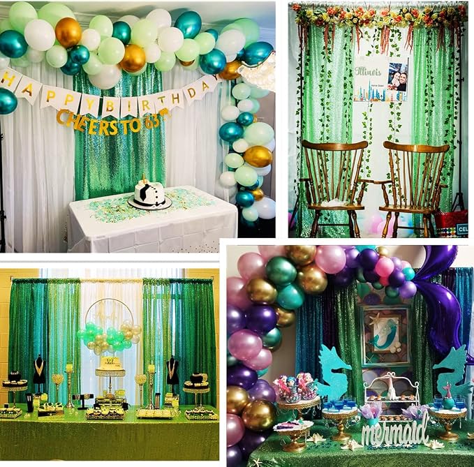 Poise3EHome Mint Green Sequin Backdrop Curtain, 4 Panels 2FTx8FT Glitter - Image 3