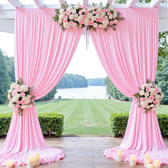 20ft x 12ft Wrinkle Free Pink Backdrop Curtains - Image 9
