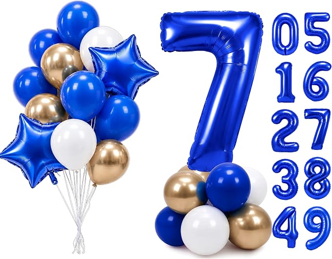 PartyWoo Number Balloons 40 Inch Blue Number 7 Kit by PartyWoo