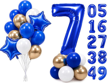 PartyWoo Number Balloons 40 Inch Blue Number 7 Kit by PartyWoo